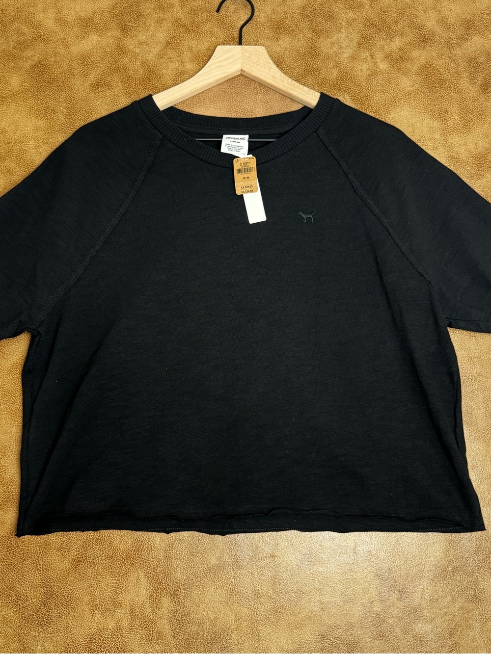 NWT PINK Victoria’s Secret Black Cropped Short Sleeve Sweatshirt | Medium